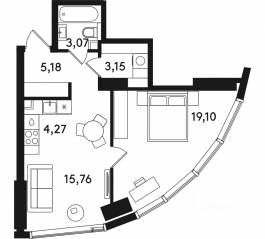 ЖК «Solos», планировка 1-комнатной квартиры, 50.53 м²