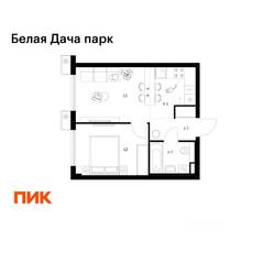 ЖК «Белая Дача парк», планировка 1-комнатной квартиры, 36.50 м²