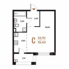 ЖК «Новое Летово», планировка студии, 35.40 м²