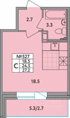 ЖК «Удача», планировка студии, 27.20 м²