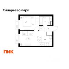 ЖК «Саларьево парк», планировка 1-комнатной квартиры, 34.30 м²
