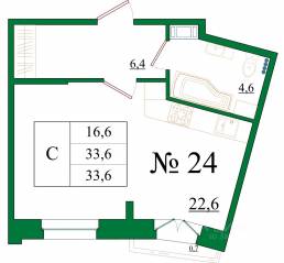 ЖК «Орловский бульвар», планировка студии, 33.60 м²