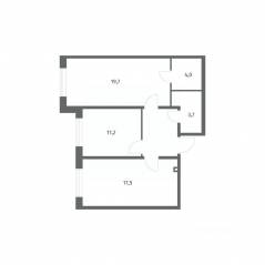ЖК «Парусная 1», планировка 2-комнатной квартиры, 62.90 м²