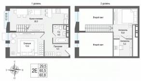 ЖК «Киноквартал», планировка 2-комнатной квартиры, 60.50 м²