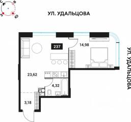 ЖК «Инноватор», планировка 2-комнатной квартиры, 45.80 м²
