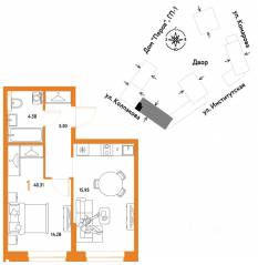 ЖК «Страна.Парковая», планировка 1-комнатной квартиры, 40.31 м²