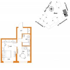 ЖК «Страна.Парковая», планировка студии, 35.47 м²