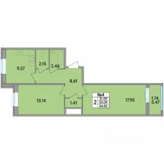 ЖК «Рождественский квартал», планировка 2-комнатной квартиры, 56.83 м²