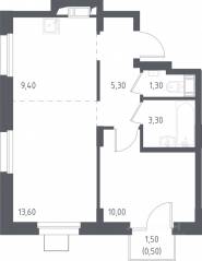 МФК «Люберцы 2023», планировка 1-комнатной квартиры, 44.80 м²