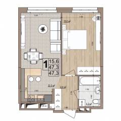 ЖК «Гранд Комфорт», планировка 1-комнатной квартиры, 47.30 м²