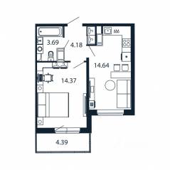 ЖК «Полис ЛАВрики», планировка 1-комнатной квартиры, 35.70 м²