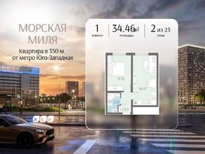 ЖК «Морская миля», планировка 1-комнатной квартиры, 34.46 м²
