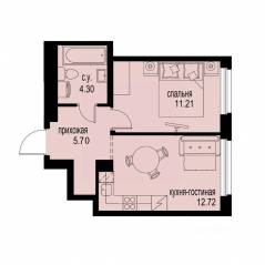 ЖК «ID Murino III», планировка 1-комнатной квартиры, 33.93 м²