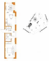 ЖК «Страна.Парковая», планировка 1-комнатной квартиры, 42.48 м²