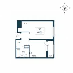 ЖК «Расцветай в Янино», планировка 1-комнатной квартиры, 39.70 м²