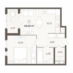 ЖК «Знатный», планировка 1-комнатной квартиры, 43.41 м²