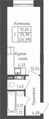 ЖК «Зеленый Оазис-Город», планировка студии, 25.39 м²