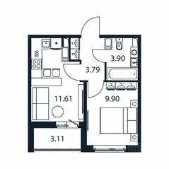 ЖК «Полис ЛАВрики», планировка 1-комнатной квартиры, 28.90 м²