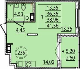 МЖК «Образцовый квартал 15», планировка 1-комнатной квартиры, 36.36 м²