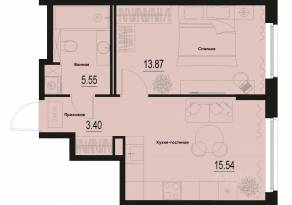 ЖК «ID Murino III», планировка 1-комнатной квартиры, 38.36 м²