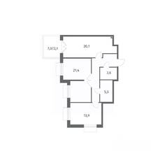 ЖК «Парусная 1», планировка 2-комнатной квартиры, 79.30 м²