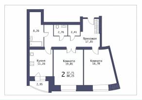 ЖК «Мой город», планировка 2-комнатной квартиры, 80.25 м²