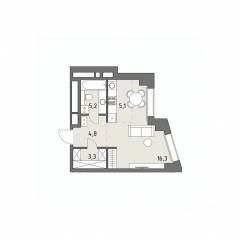 ЖК «Родина Парк», планировка студии, 35.20 м²
