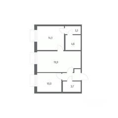 ЖК «Парусная 1», планировка 2-комнатной квартиры, 59.30 м²