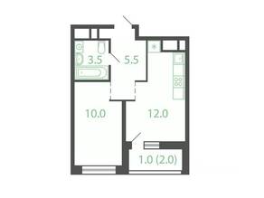 Квартал «Новые Котельники», планировка 1-комнатной квартиры, 32.10 м²