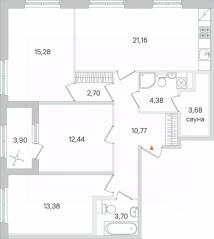 МЖК «Дубровский», планировка 3-комнатной квартиры, 89.44 м²