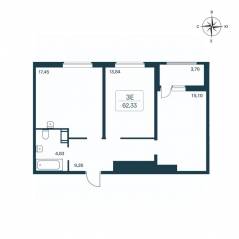 ЖК «Расцветай в Янино», планировка 2-комнатной квартиры, 62.00 м²