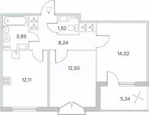 МЖК «Любоград», планировка 2-комнатной квартиры, 54.95 м²