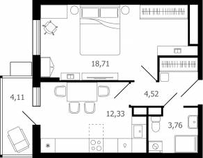 ЖК «Десятка», планировка 1-комнатной квартиры, 41.00 м²
