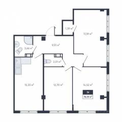 ЖК «Ромашки», планировка 3-комнатной квартиры, 77.50 м²