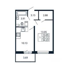 ЖК «Полис ЛАВрики», планировка 1-комнатной квартиры, 33.61 м²