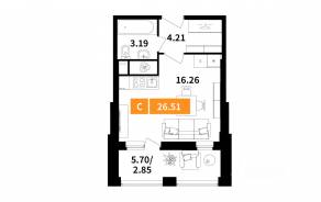 ЖК «Планерный квартал», планировка студии, 26.51 м²