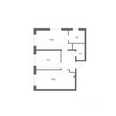 ЖК «Парусная 1», планировка 2-комнатной квартиры, 61.90 м²