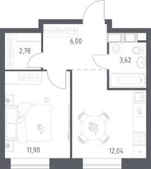 ЖК «Цветочные поляны Экопарк», планировка 1-комнатной квартиры, 36.34 м²