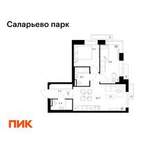 ЖК «Саларьево парк», планировка 2-комнатной квартиры, 48.60 м²