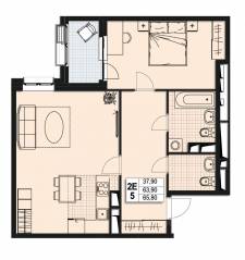 ЖК «Атлантис», планировка 2-комнатной квартиры, 63.50 м²