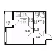 ЖК «Высота» (Бугры), планировка студии, 27.04 м²