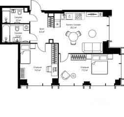 ЖК «Veer», планировка 2-комнатной квартиры, 67.20 м²