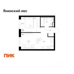 ЖК «Янинский лес», планировка 1-комнатной квартиры, 35.60 м²