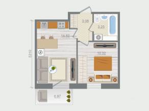 ЖК «Эко-квартал Гармония», планировка 1-комнатной квартиры, 32.44 м²