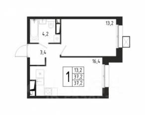ЖК «Берег», планировка 1-комнатной квартиры, 37.20 м²