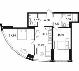 ЖК «Solos», планировка 2-комнатной квартиры, 81.91 м²