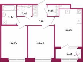 ЖК «Дом на Курской», планировка 2-комнатной квартиры, 61.10 м²