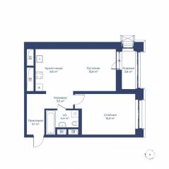ЖК «Цветочный город», планировка 2-комнатной квартиры, 54.10 м²