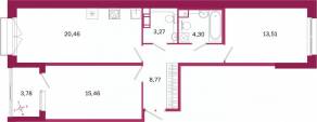ЖК «Дом на Курской», планировка 2-комнатной квартиры, 67.66 м²