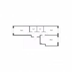 ЖК «Парусная 1», планировка 2-комнатной квартиры, 66.20 м²